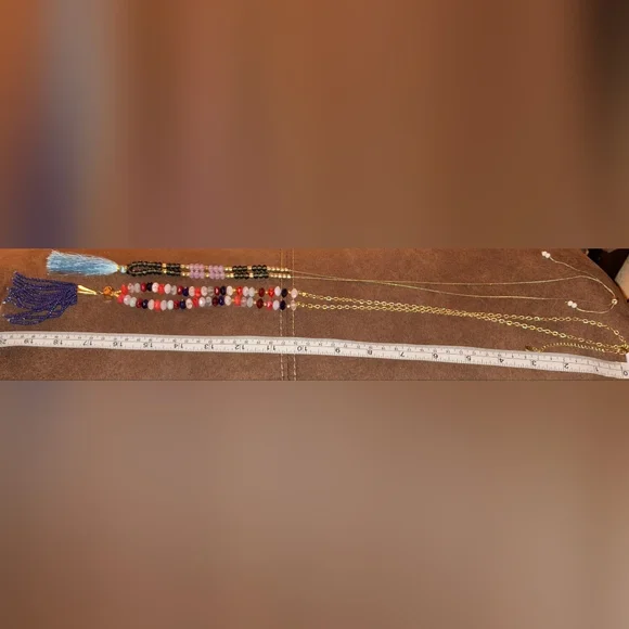 Two facet stone bead tassel  necklaces boho Chic colorful long - Picture 2 of 5